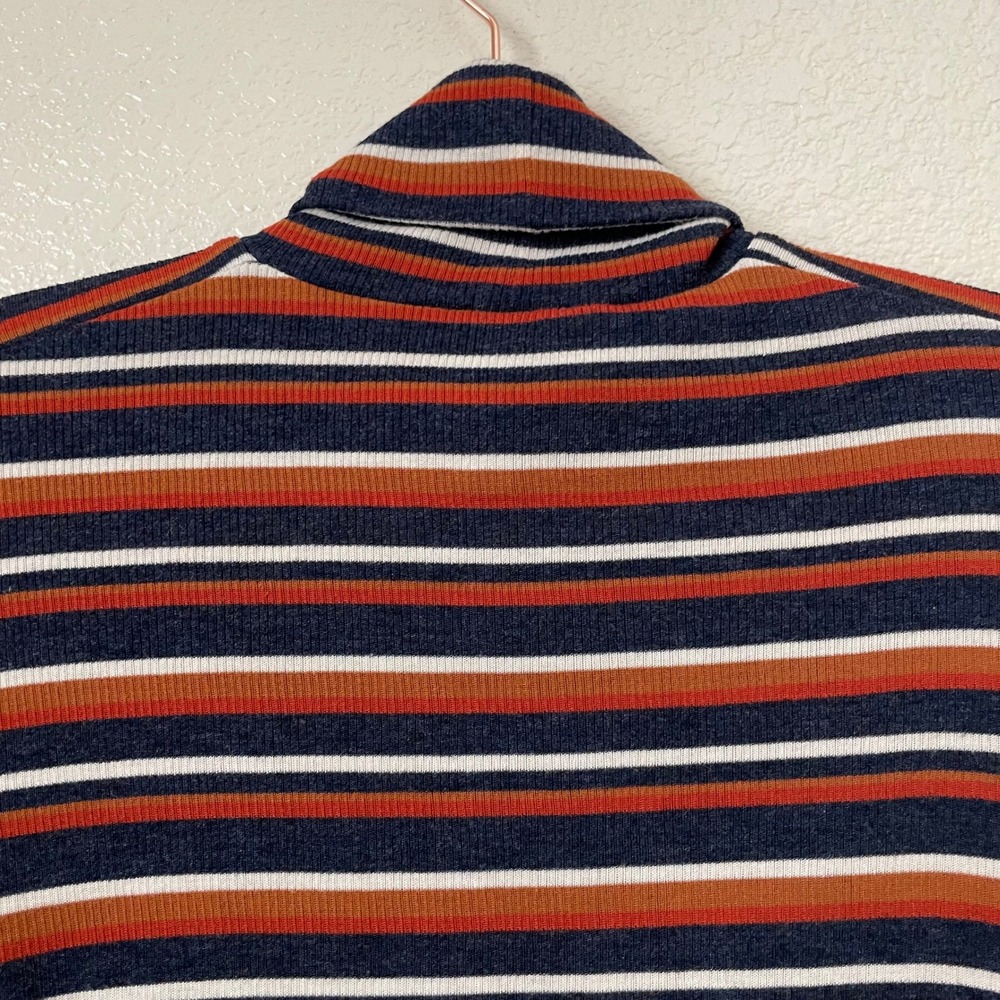 Madewell Top Womens Small Blue Brown Ribbed Striped Turtleneck Long Sleeve Shirt - Picture 8 of 12